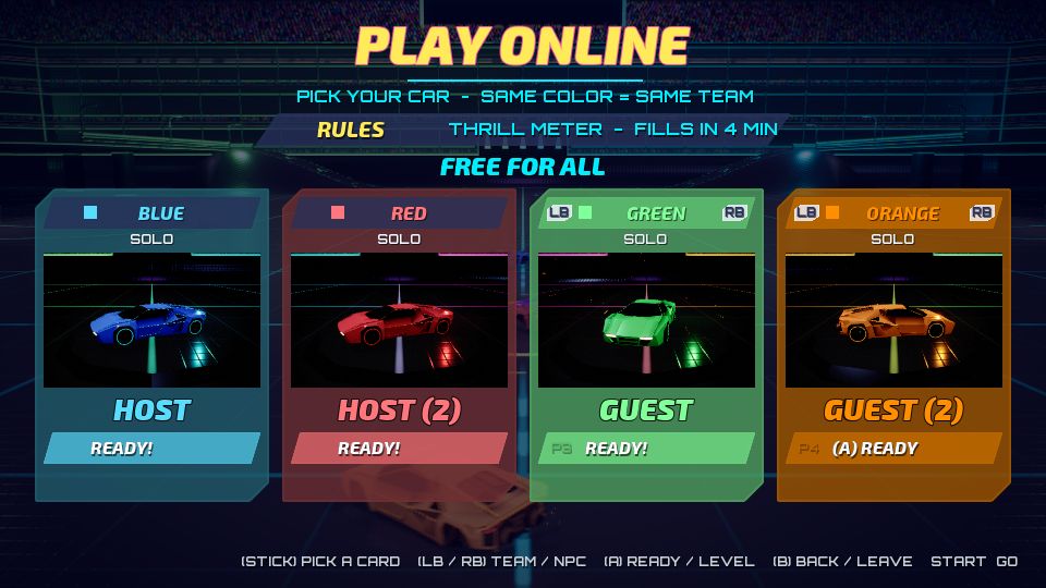 The online car select with two players on each of two PCs